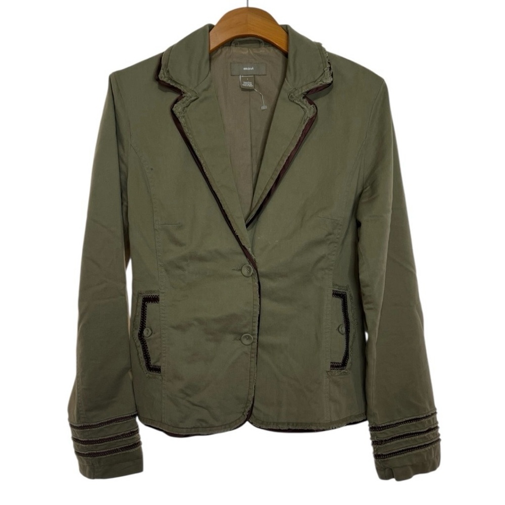 Mavi Blazer Green Button Front Frayed Detail Office Siren Career Fall Casual L